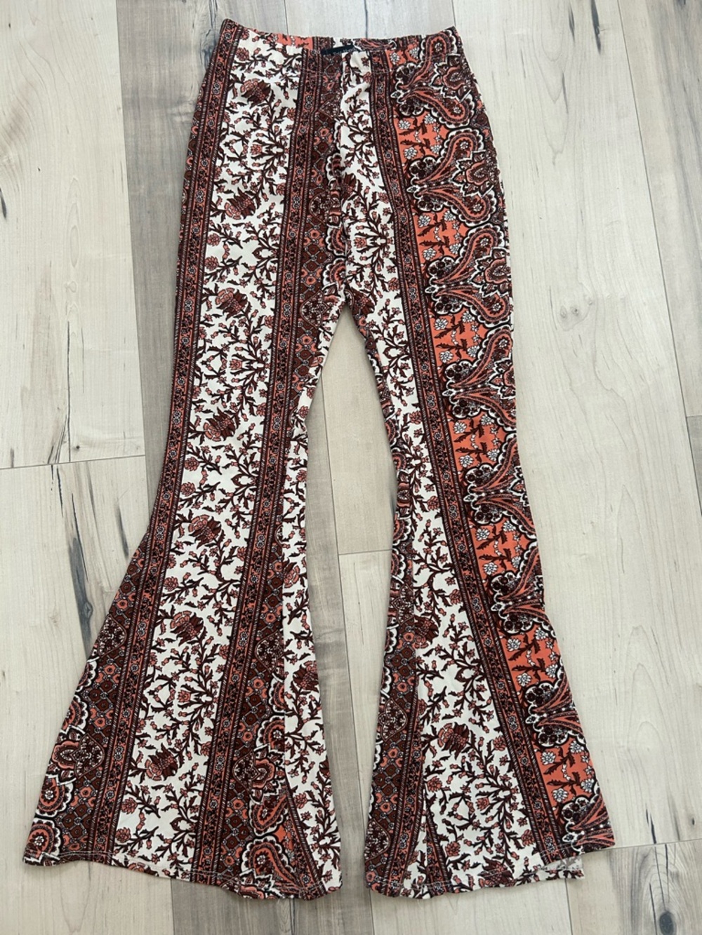 See You Monday Paisley Flare Pants - Rust, White, brown beautiful design.
